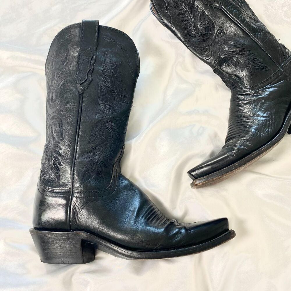 1883 by Lucchese Black Leather Sharp Snip Toe Western Cowgirl Boots Size US 6.5 - Picture 3 of 9